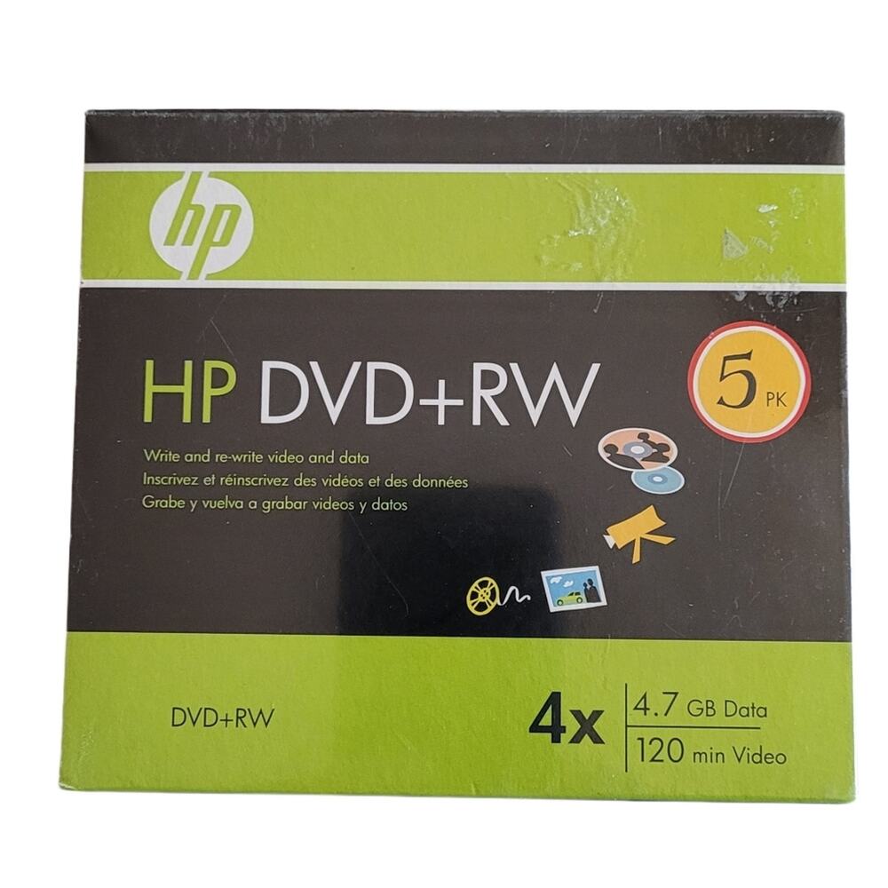 Sealed 5 HP DVD+RW 4x Write and Re-write Video & Data 4.7 GB Data 120 min Video